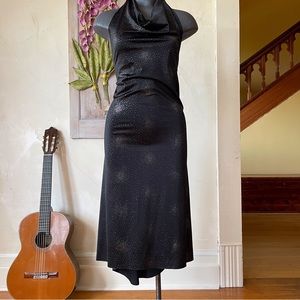🖤🔥 Poema lux handmade black sparkle fireworks halter dress, S